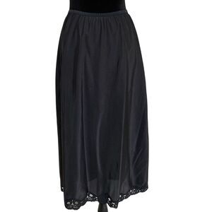 Vintage Lady Lynn Black 1/2‎ Slip Skirt L 31" Long Satin Lace Feminine